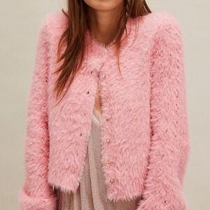 Free People Pink Fuzzy Cardigan